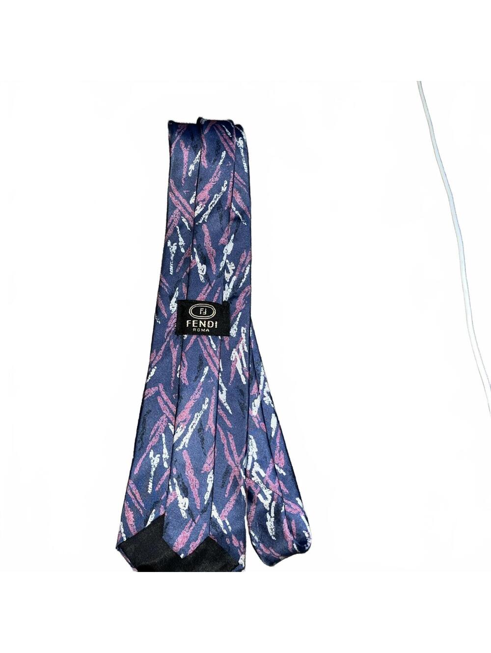 Fendi Roma Men's Silk Tie in Blue with Abstract Pattern